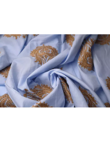 Tissu voile de coton brodé inspiration caftan marocain