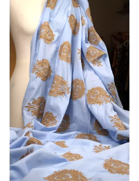 Tissu voile de coton brodé inspiration caftan marocain 2