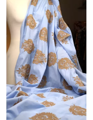 Tissu voile de coton brodé inspiration caftan marocain