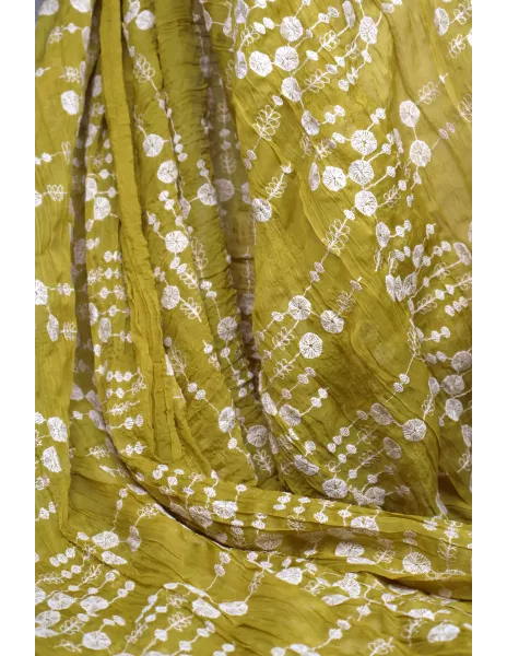 Tissu Viscose ocre - brodée fleurs écru 2
