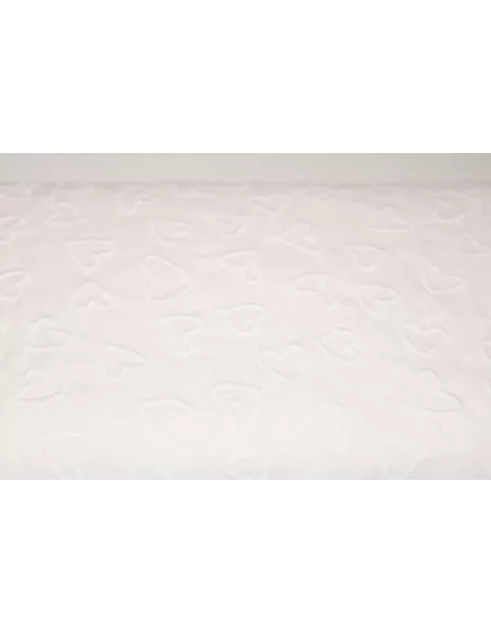 Tissu coton brodé de cœurs blancs