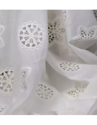 Tissu voile brodé blanc - polyester