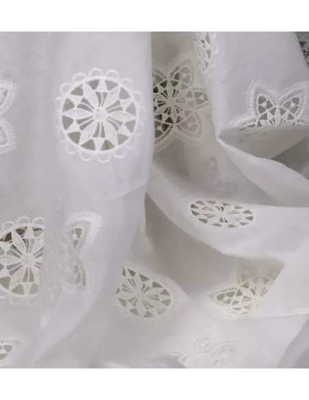 Tissu voile brodé blanc - polyester