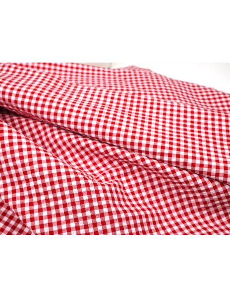 Tissu Tissu seersucker - vichy rouge fond blanc
