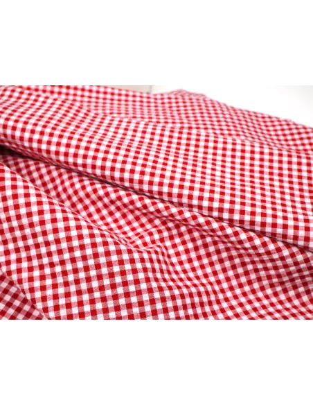Tissu Tissu seersucker - vichy rouge fond blanc