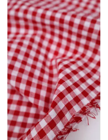 Tissu Tissu seersucker - vichy rouge fond blanc