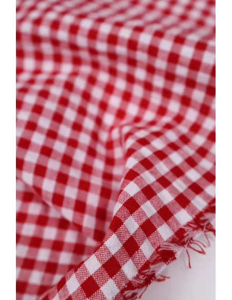 Tissu Tissu seersucker - vichy rouge fond blanc