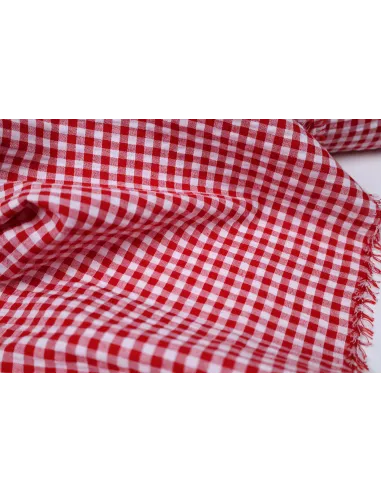 Tissu Tissu seersucker - vichy rouge fond blanc
