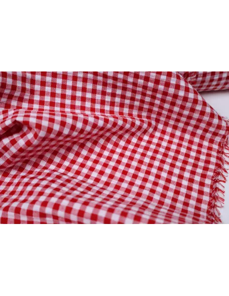 Tissu Tissu seersucker - vichy rouge fond blanc