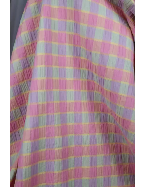 Tissu mélange polyester/coton - carreaux pastels