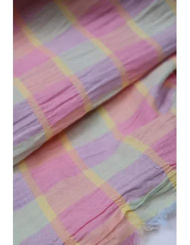 Tissu mélange polyester/coton - carreaux pastels