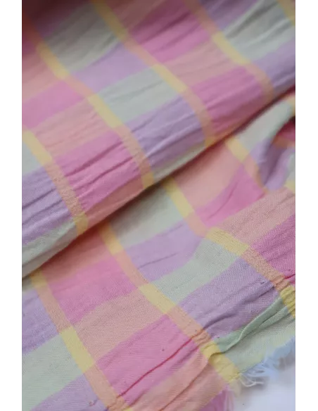 Tissu mélange polyester/coton - carreaux pastels