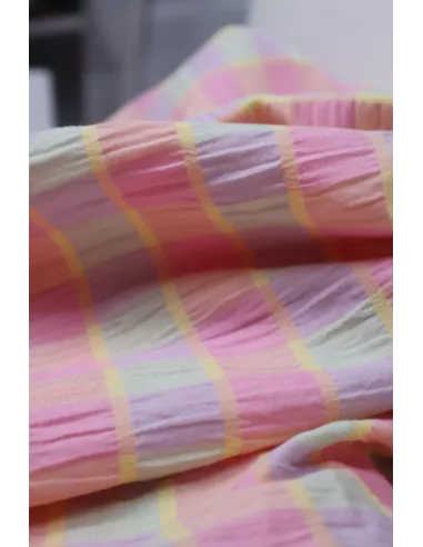 Tissu mélange polyester/coton - carreaux pastels
