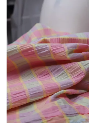 Tissu mélange polyester/coton - carreaux pastels