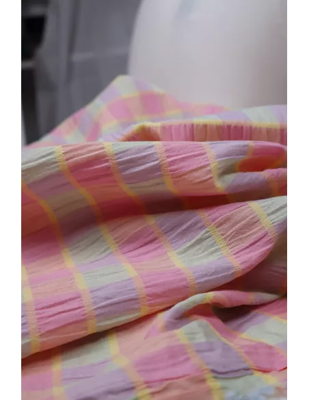 Tissu mélange polyester/coton - carreaux pastels