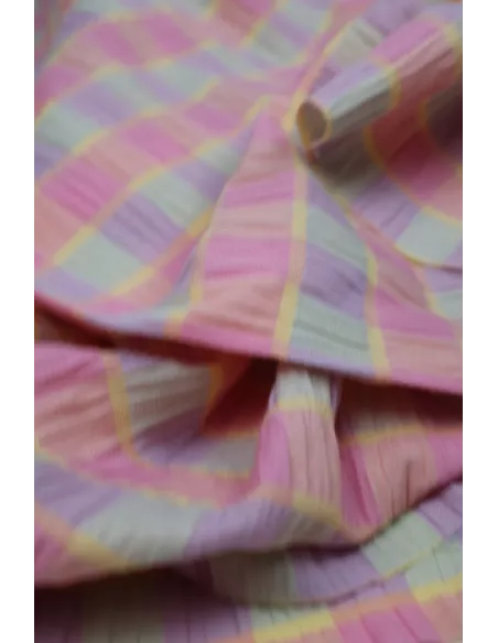 Tissu mélange polyester/coton - carreaux pastels