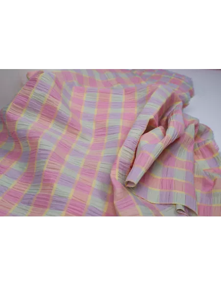 Tissu mélange polyester/coton - carreaux pastels