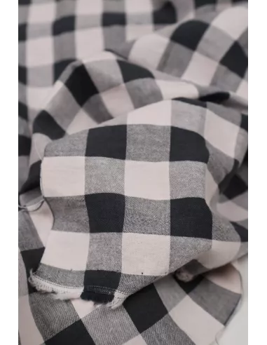 Tissu Tissu seersucker vichy grand carreaux noir/écru