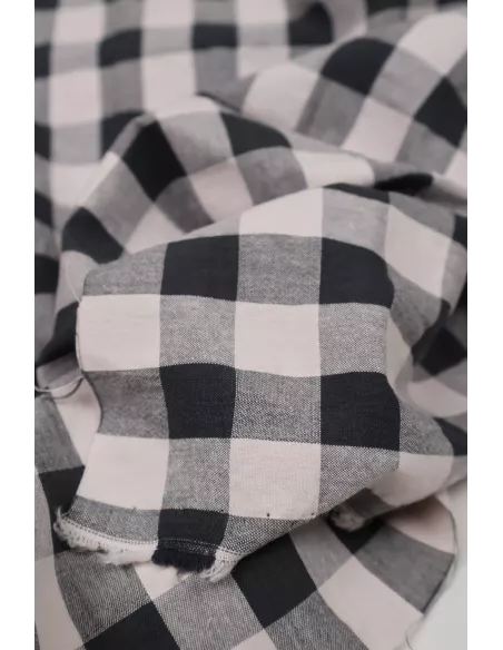 Tissu Tissu seersucker vichy grand carreaux noir/écru