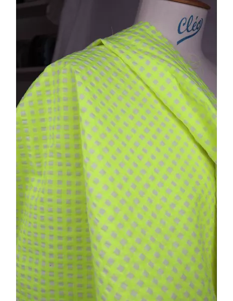 Tissu Tissu seersucker - vichy fluo jaune sur fond écru