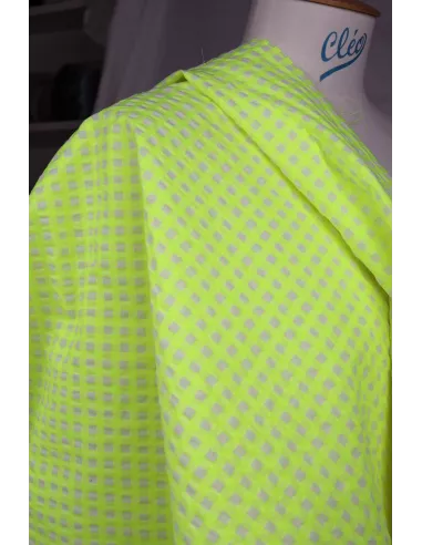 Tissu Tissu seersucker - vichy fluo jaune sur fond écru