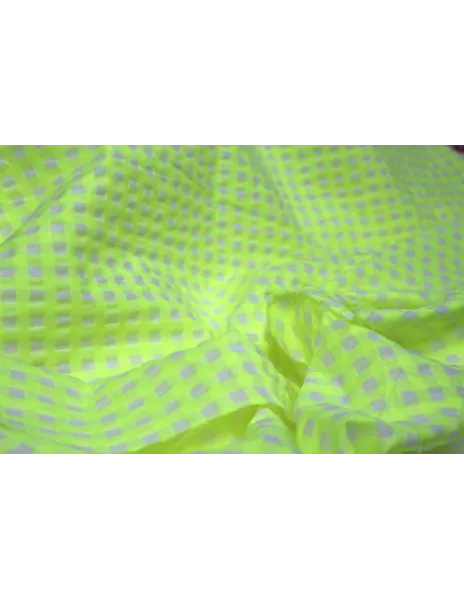 Tissu Tissu seersucker - vichy fluo jaune sur fond écru 2