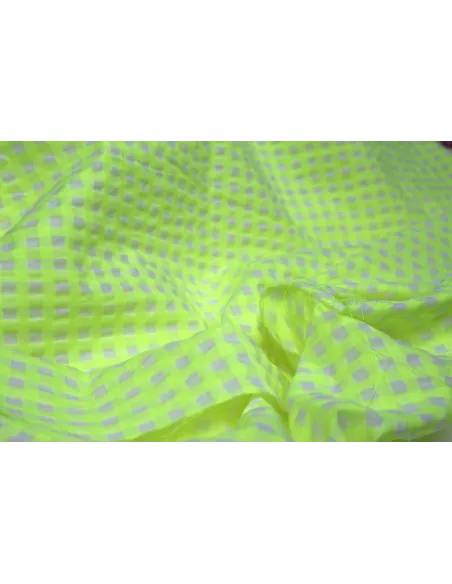 Tissu Tissu seersucker - vichy fluo jaune sur fond écru