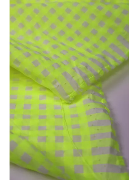 Tissu Tissu seersucker - vichy fluo jaune sur fond écru