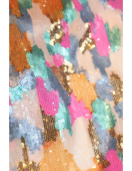 Tissu Tissu sequins multicolores brodés sur tulle 2