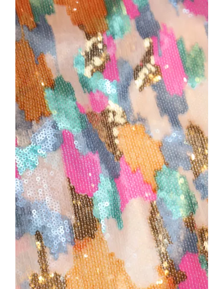 Tissu Tissu sequins multicolores brodés sur tulle