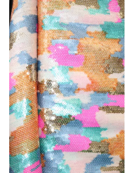 Tissu Tissu sequins multicolores brodés sur tulle