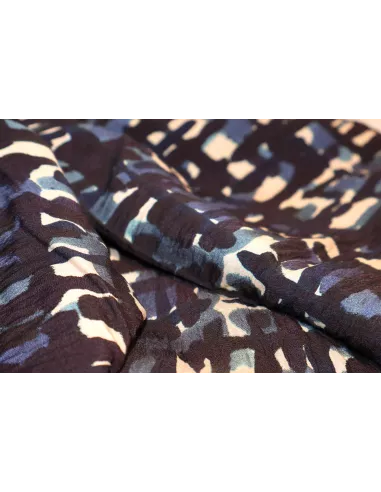 Tissu Tissu viscose / nylon gaufré imprimé nuances de bleu