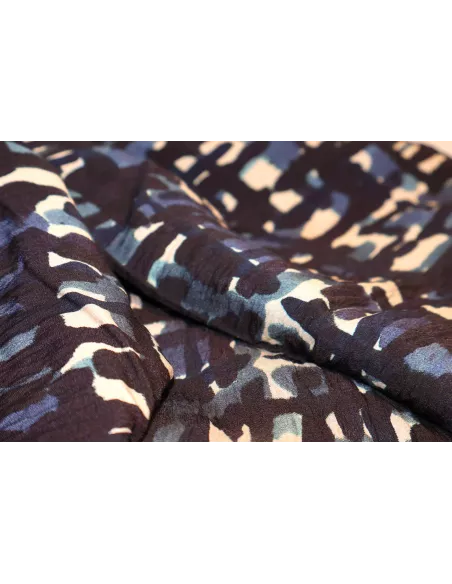 Tissu Tissu viscose / nylon gaufré imprimé nuances de bleu