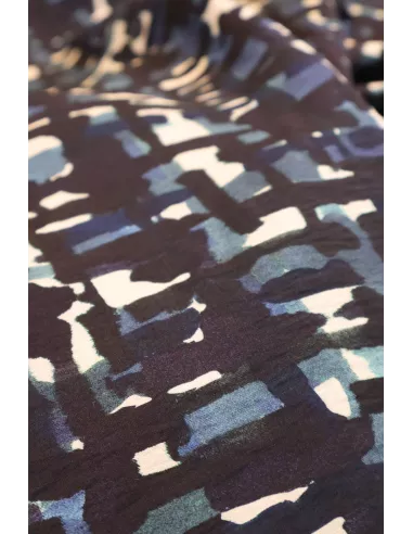 Tissu Tissu viscose / nylon gaufré imprimé nuances de bleu