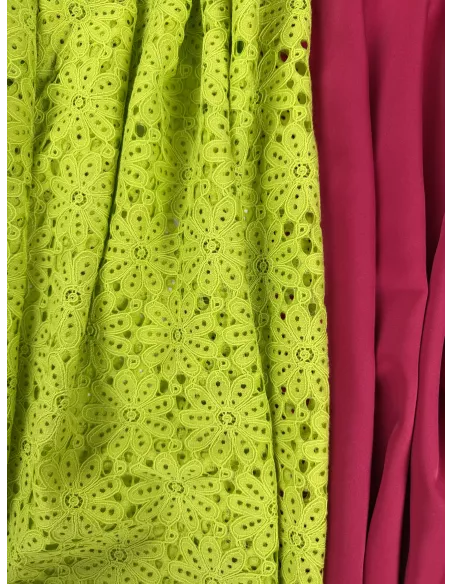 Tissu Guipure fleurie - vert acidulé