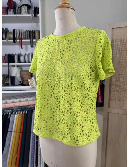 Tissu Guipure fleurie - vert acidulé
