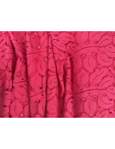 Tissu Guipure rose fuschia - motifs végétal