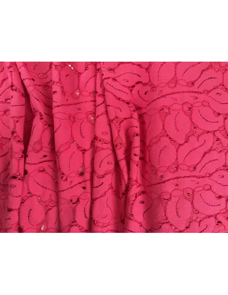 Tissu Guipure rose fuschia - motifs végétal