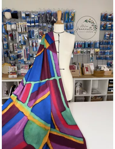 Tissu polyester imprimé géométrique multicolore
