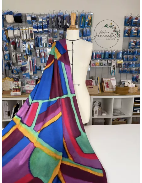 Tissu polyester imprimé géométrique multicolore